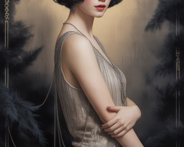 1920s-Inspired Glamorous Woman in Ethereal Forest