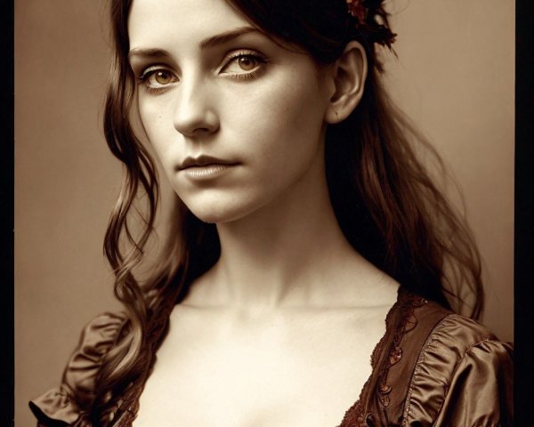 Young Woman in Vintage Attire with Floral Accents