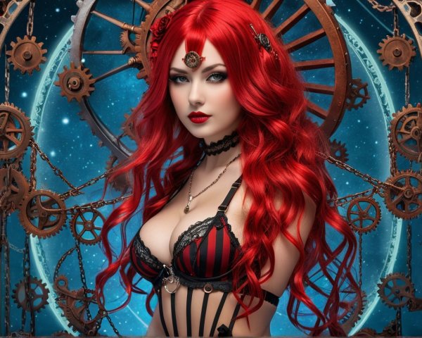 Female Figure in Steampunk Aesthetic with Gears