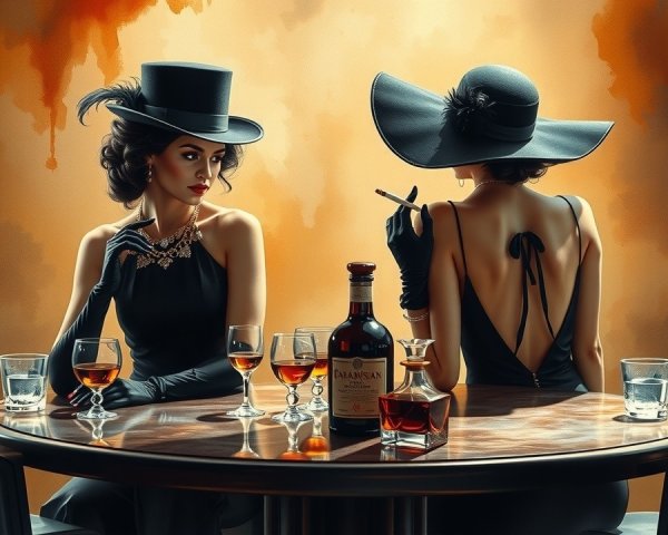 Elegant Women in Vintage Setting with Drinks