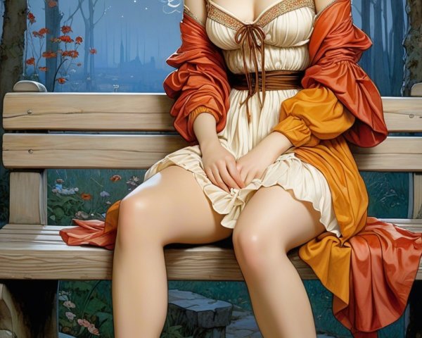 Full-body portrait of a young woman in a forest setting