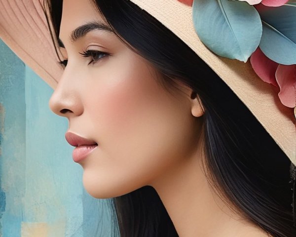 Close-Up of Woman in Straw Hat with Colorful Flower