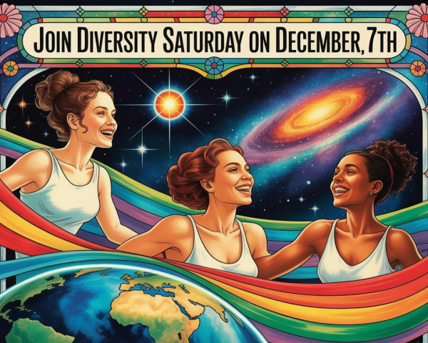 Three Women Celebrating Diversity in Cosmic Setting