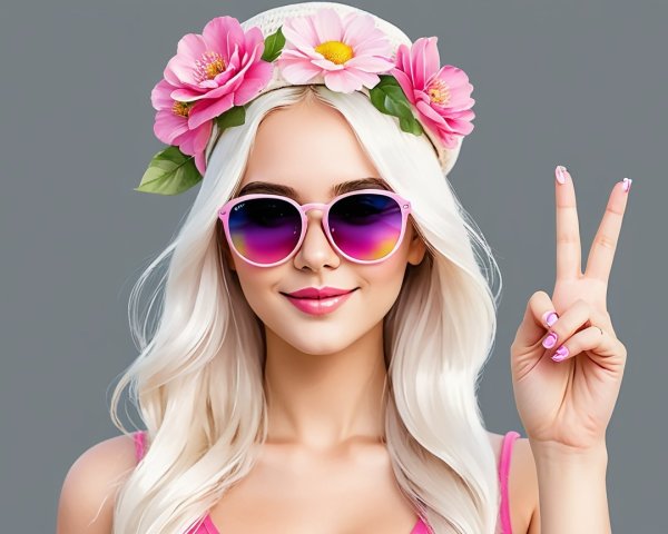 Young woman in pink attire with floral headband