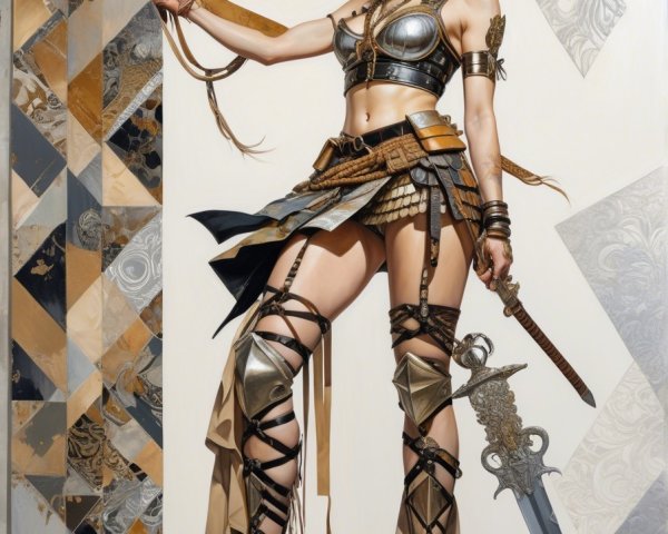 Fierce Warrior with Glimmering Sword and Ornate Armor