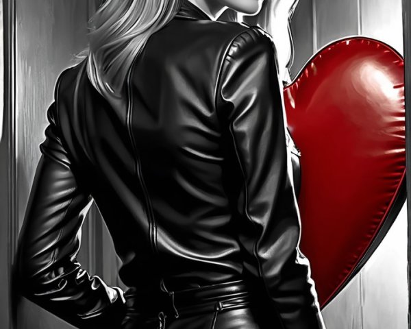 Black and White Image of Woman with Heart Balloon