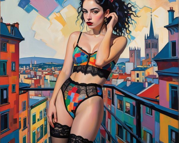 Stylized Painting of Woman in Colorful Lingerie