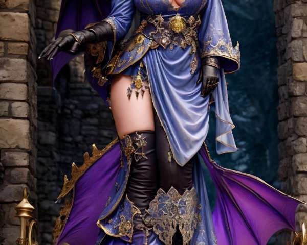 Mystical Figure in Intricate Gown with Bat Wings