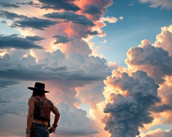 Silhouette Against Dramatic Sky with Colorful Clouds