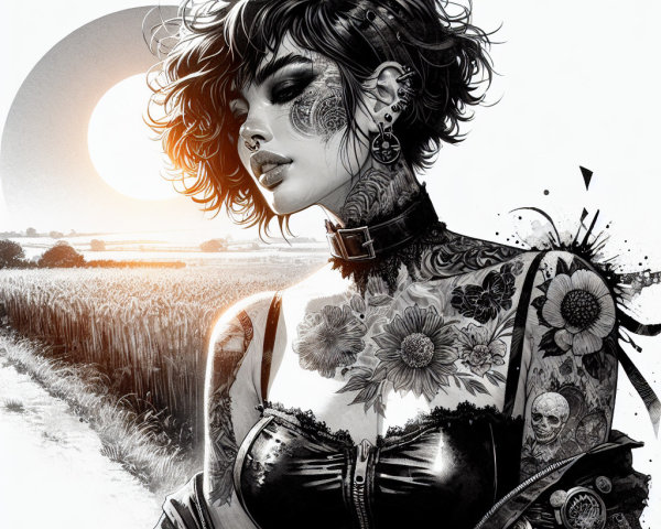 Black and White Illustration of a Confident Woman