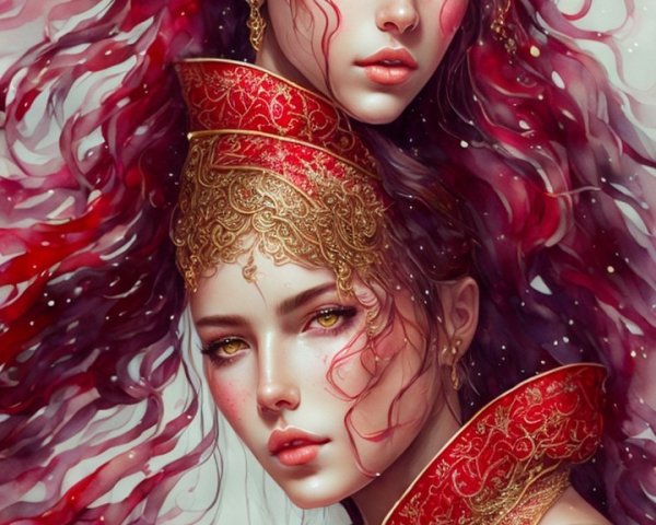 Ethereal Women with Red Hair and Golden Eyes