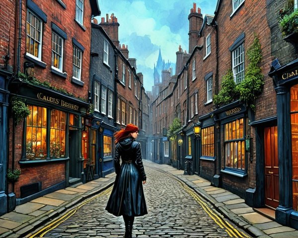 Charming Cobblestone Alley with Brick Buildings and Cafes