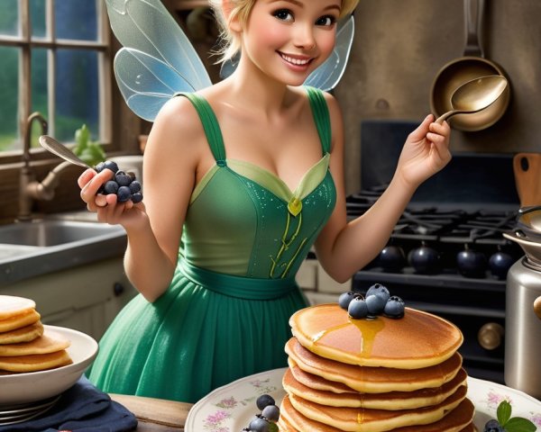 Fairy Preparing Breakfast in a Cozy Sunlit Kitchen