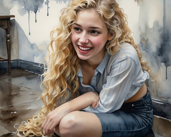 Young Woman with Blonde Hair in Artistic Setting