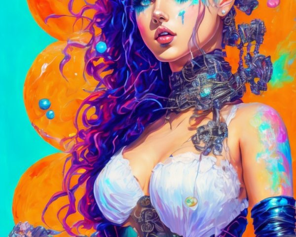 Futuristic Digital Artwork of Woman with Colorful Hair