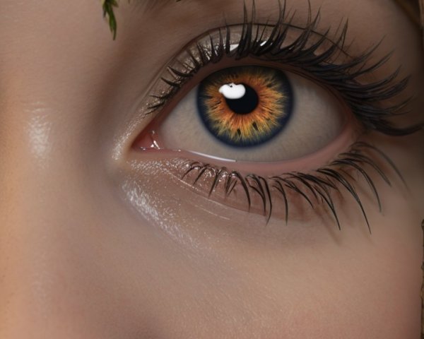 Close-Up of a Colorful Eye Surrounded by Green Foliage