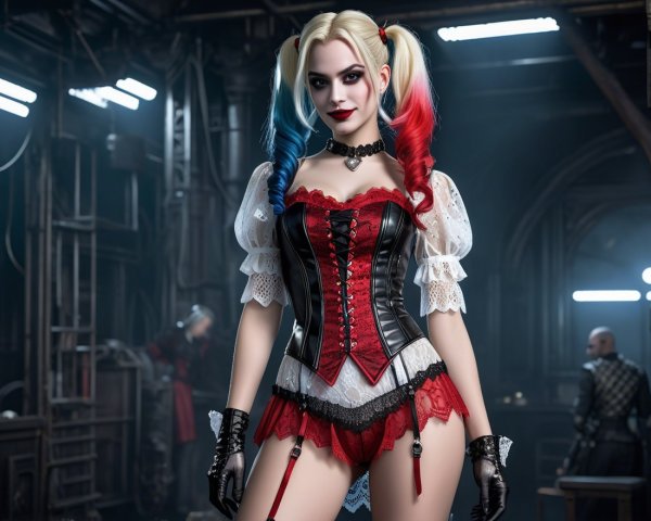 Jester-Inspired Character in Edgy Outfit and Setting