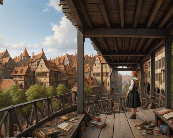 Old Town View from Balcony with Half-Timbered Buildings