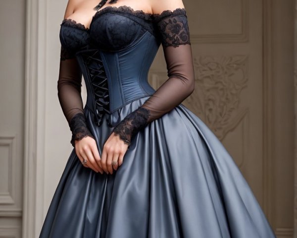 Elegant Woman in Off-Shoulder Gown with Tiara