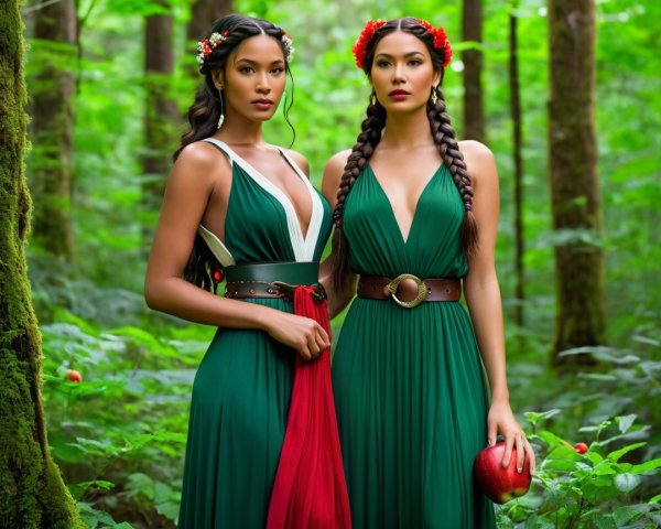 Young Women in a Magical Forest with Floral Headbands