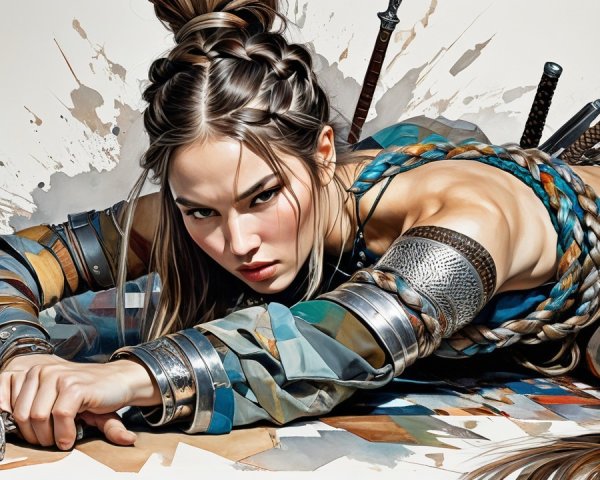 Fierce Warrior in Colorful Armor with Dagger