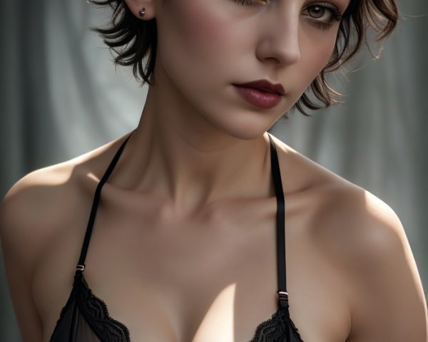 Young woman in black lingerie with striking makeup