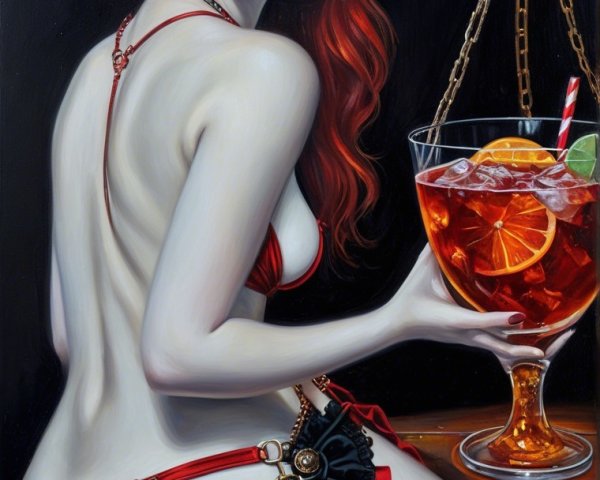 Pin-Up Girl with Red Hair and Colorful Cocktail