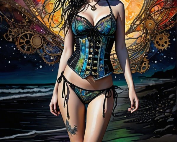 Fantasy Beach Scene with Moonlit Patterns