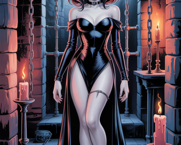 Mysterious Figure in Gothic Dungeon Setting