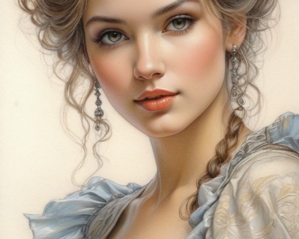 Young woman in vintage dress with elegant curls
