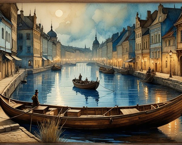 Twilight Canal Scene with Charming Buildings and Boats
