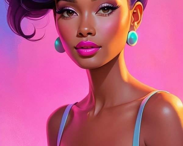 Vibrant Digital Portrait of Young Woman in Teal Dress