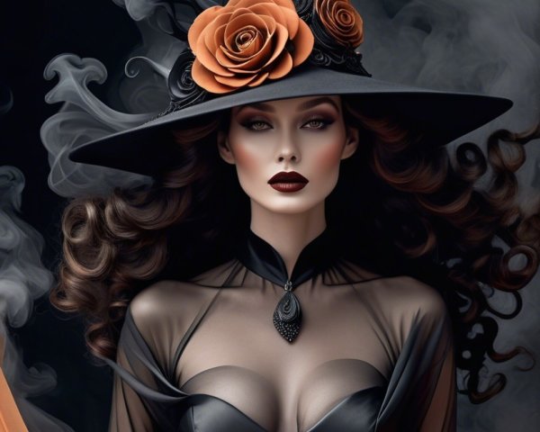 Portrait of a Witch with Dark Makeup and Smoky Background
