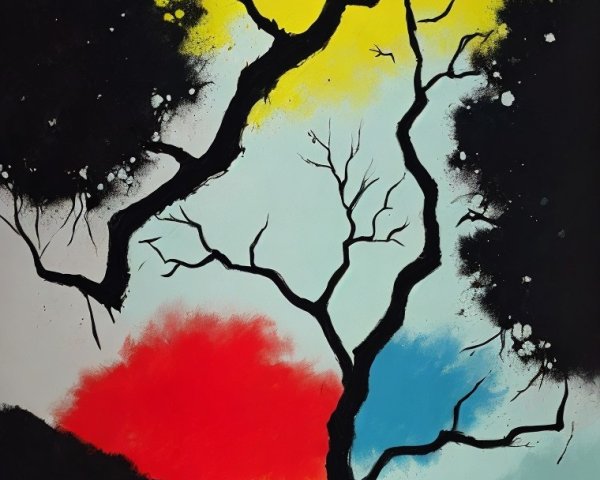 Dramatic Landscape with Twisted Tree and Sunset Sky