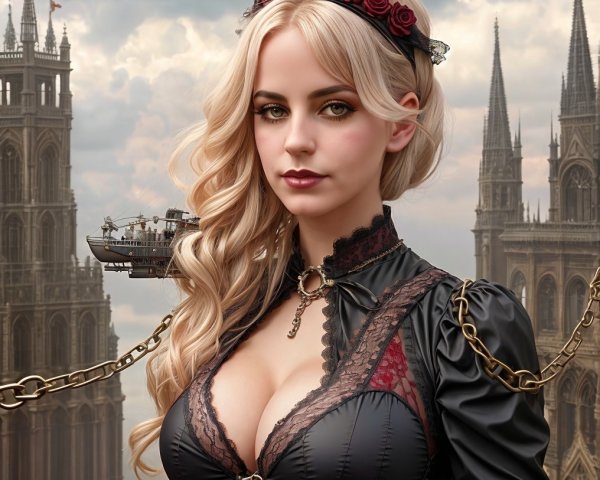 Fantasy Scene with Woman in Gothic Setting