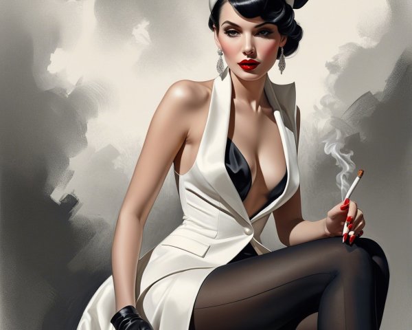 Glamorous Vintage-Inspired Woman in Elegant Outfit