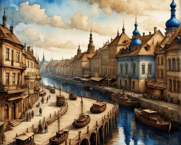 Serene Waterwayscape with Charming Buildings and Boats