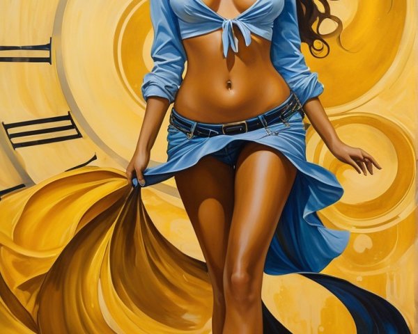 Colorful Painting of Confident Woman with Clock Background