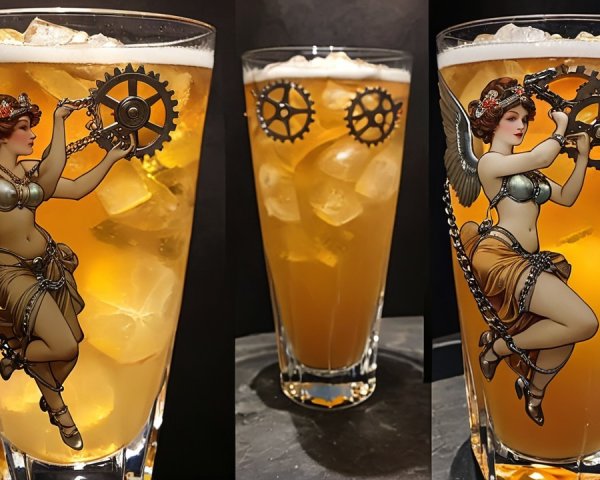 Amber Cocktail in Tall Glass with Steampunk Charm