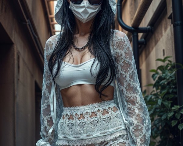 Elegant Fashion in a Narrow Urban Alley Scene