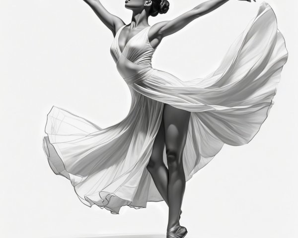 Elegant Ballerina in Flowing White Dress Performing