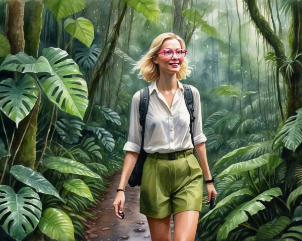 Fashionable Woman in Jungle with Stylish Attire