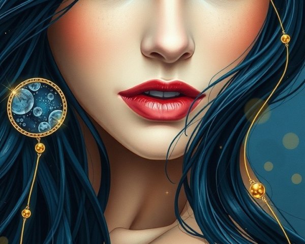 Close-up Portrait of a Woman with Blue Eyes and Dark Hair