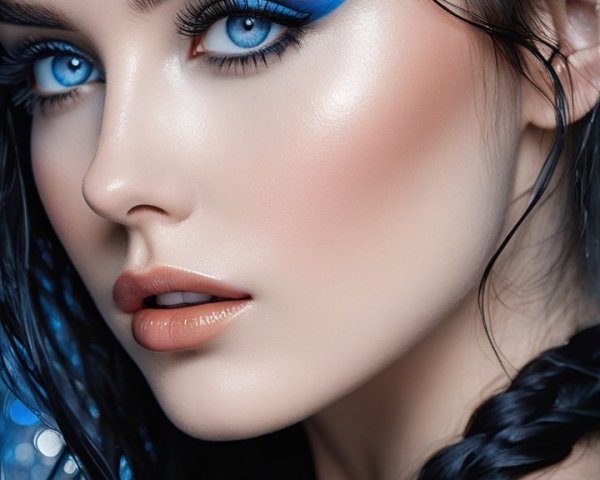 Close-Up of Young Woman with Blue Eyes and Makeup