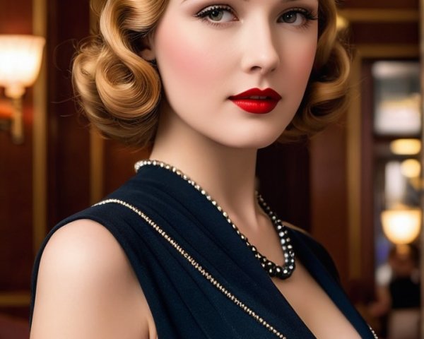 Vintage Glamour: Elegant Woman in Dark Dress