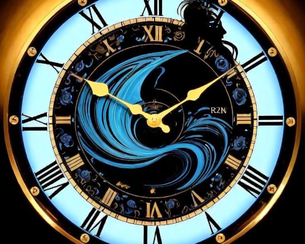 Ornate wall clock with Roman numerals and blue design