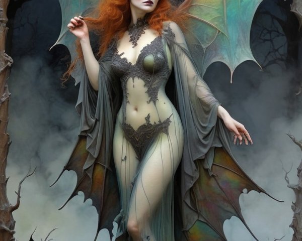 Fantastical character in a misty dark forest setting