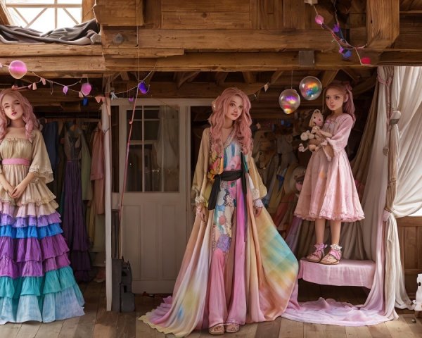 Wooden Room with Colorful Clothing and Dolls
