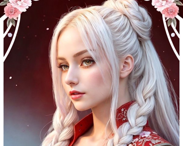 Young Woman with Silvery Hair and Floral Outfit