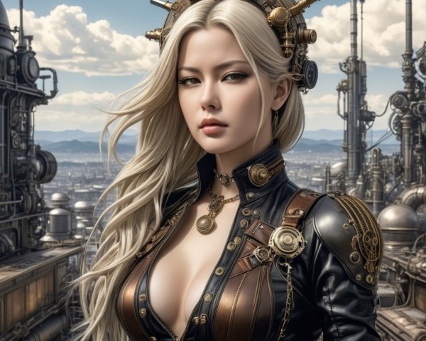 Futuristic Steampunk Woman in Industrial Setting